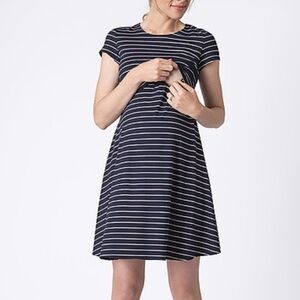 Seraphine Navy White Striped Fit & Flare Maternity Nursing Dress Rowan Size 12